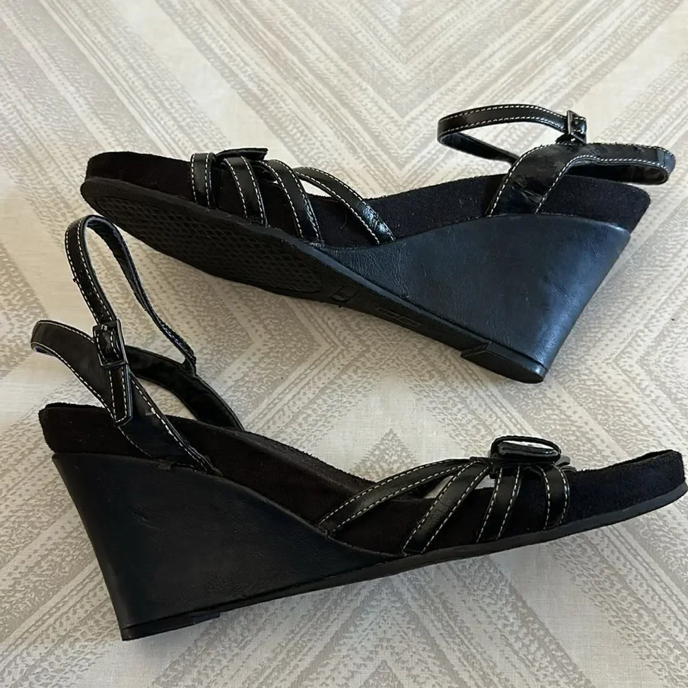 A2 Women’s Black Strappy Wedge Sandals - Size 10
